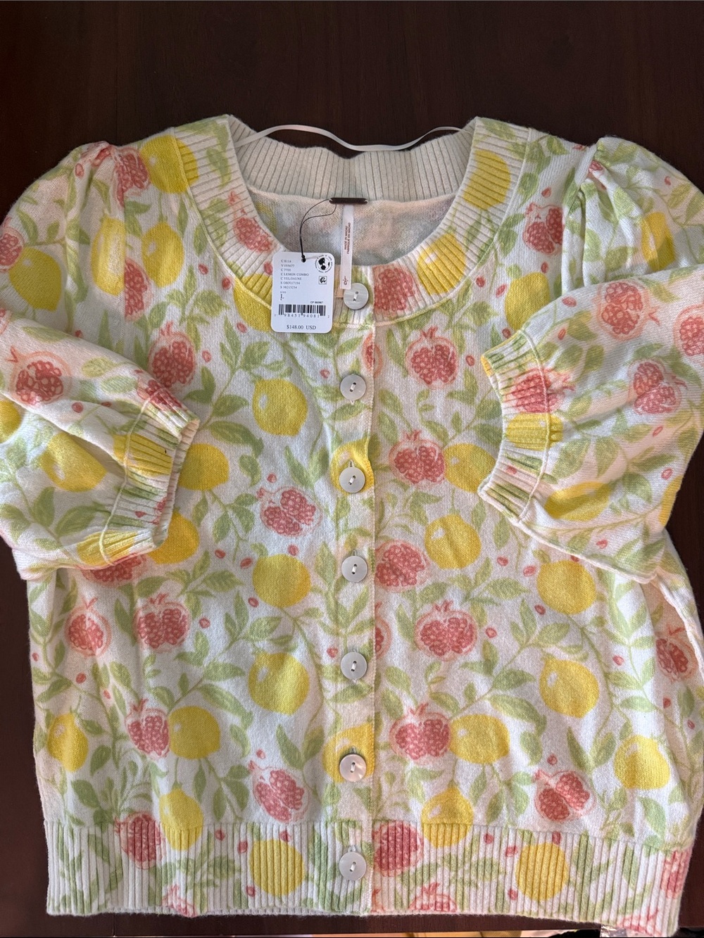 Free People Isla Printed Cardigan - Wool/Cashmere Lemons and Pomegranates